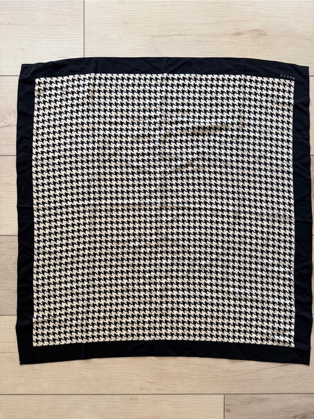 Echo Black and White Houndstooth 100% Silk Scarf - New